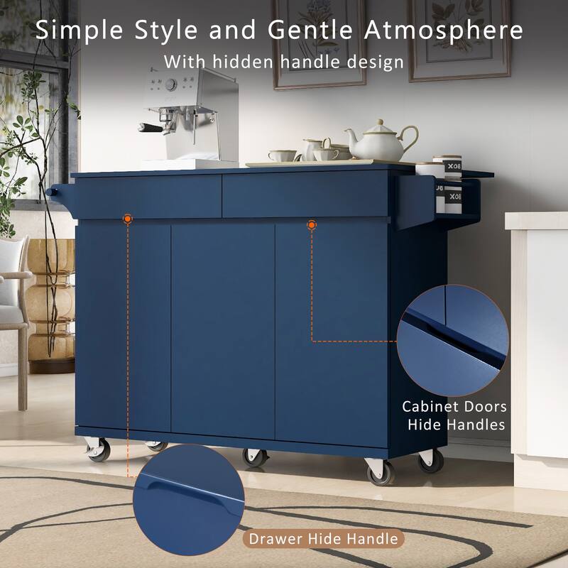 Rolling Kitchen Island Cart on Wheels with Adjustable Shelves, 2 Drawers, and Spice Rack