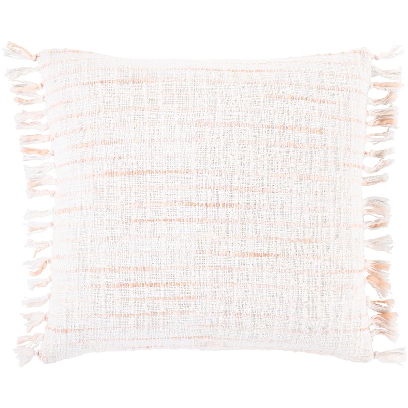 Selah Striped Fringe Throw Pillow - 18"x18" & Poly Insert - Polyester - Blush