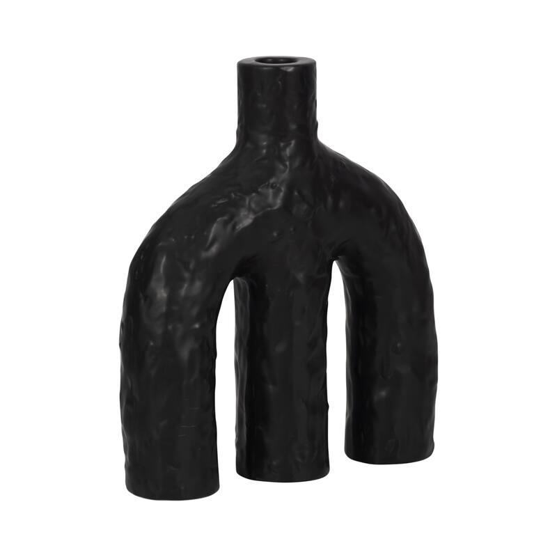 Textured Creamic Taper Candle Holder with Double Arched - Black