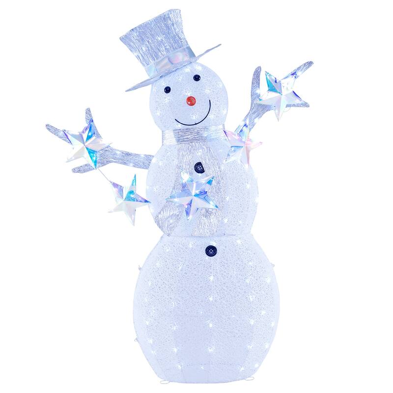 Gymax 5 FT Lighted Snowman w/Hat Scarf & Stars Zip Ties & Ground