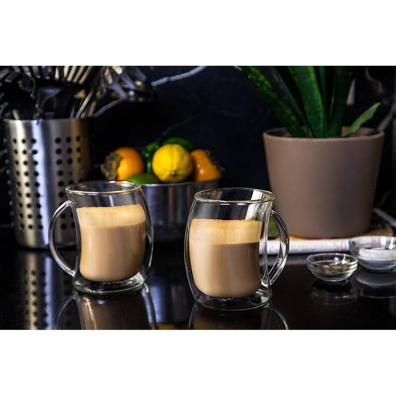 JoyJolt Caleo Glass Coffee/ Latte Cups, Double Wall Insulated Glasses, Set of 2 13.5 oz - 13.5 oz