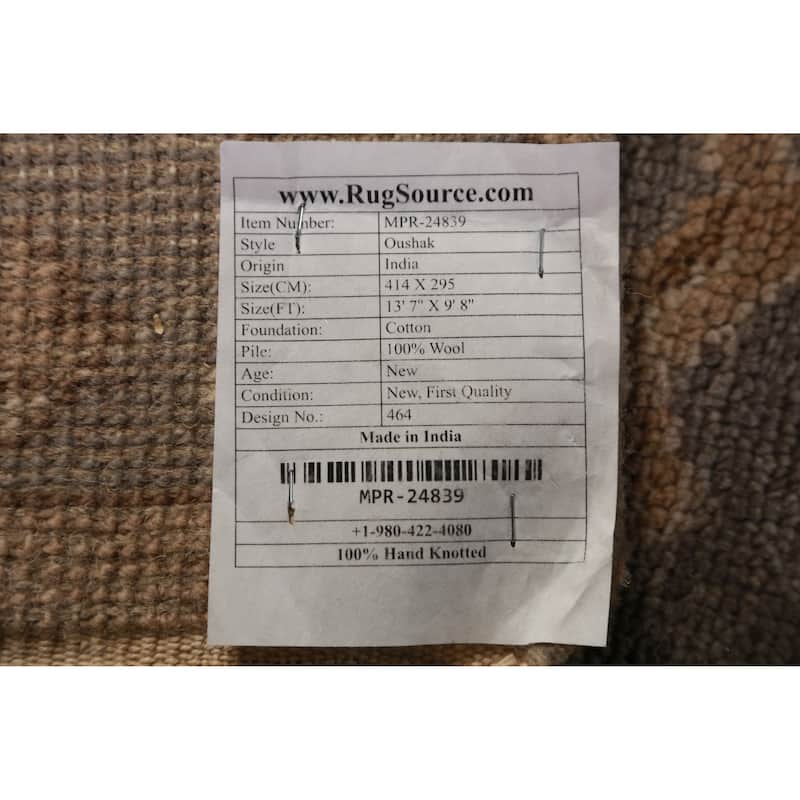 Oushak Indian Large Rug Handmade Oriental Grey Wool Carpet - 9'8" x 13'7"