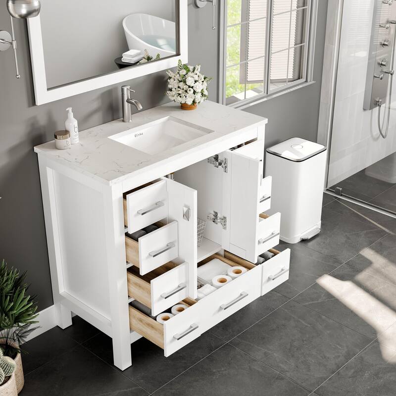 Eviva Hampton 36"W x 18"D Bath Vanity with Carrara Quartz Top