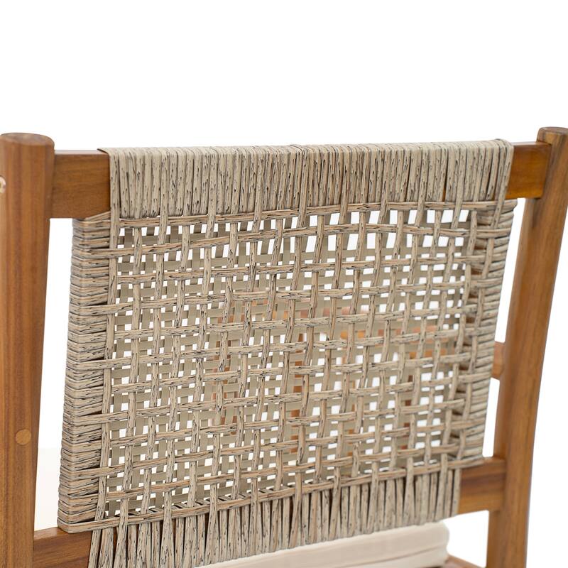 Christopher Knight Home - Porto Outdoor Acacia Wood 7-Piece Dining Set with Rattan Back Chairs & 66.25" Solid Wood Dining Table