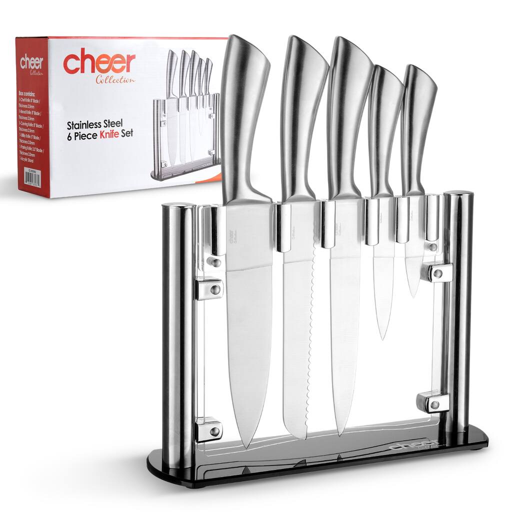 Cheer Collection 6pc Stainless Steel Kitchen Knife Set with Acrylic Stand
