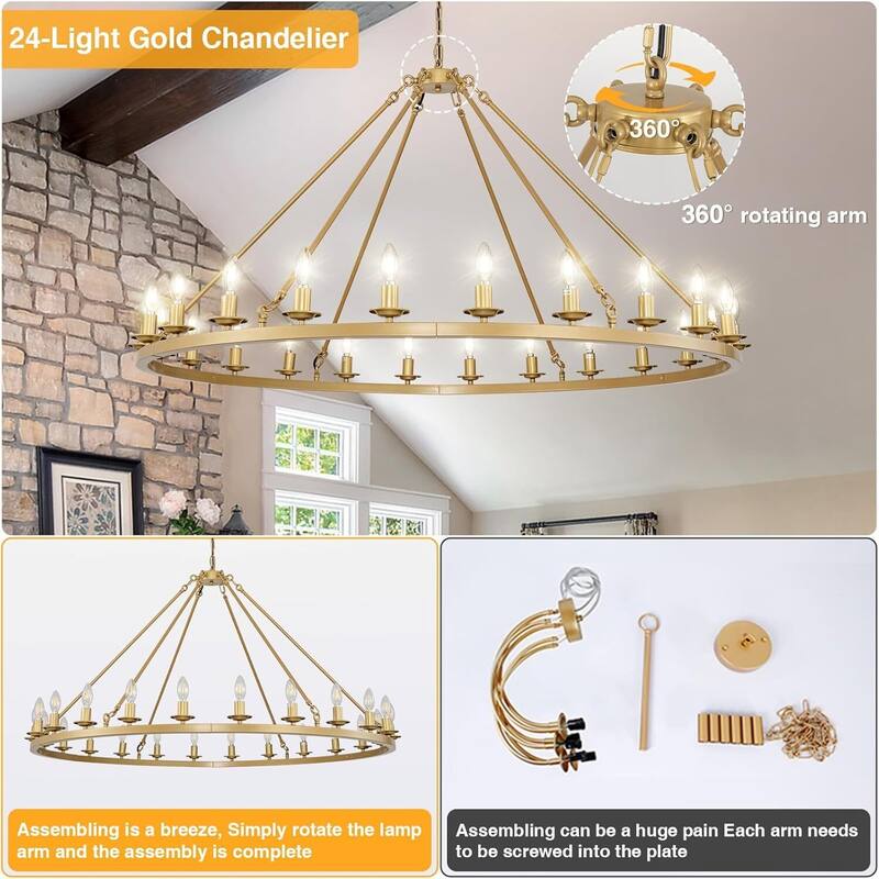 Luxury Wheel Chandelier, 16-54 Lights Single or Double Layer Round Pendant Light