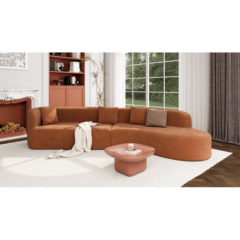 Modular Curved Sectional Sofa, Chenille Fabric Sofa with 4 Pillows, High-Density Compressed Sponge Deep Seat Sofa