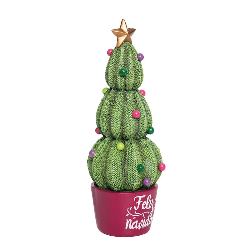 Transpac Resin 12 in. Multicolor Christmas Feliz Navidad Cactus Tree