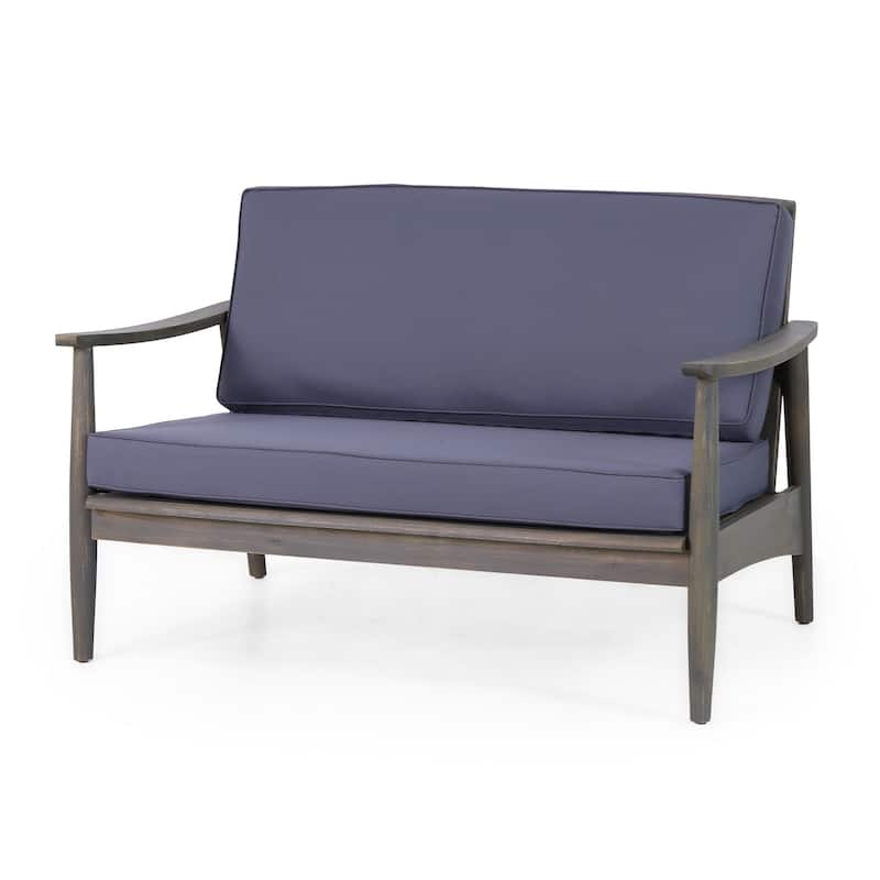 Roxy 2pc Outdoor Loveseat and Coffee Table Set, Acacia Wood, Dark Gray