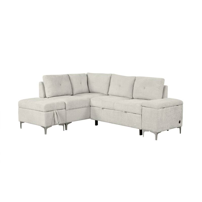 88.2" Chenille L-Shaped Sectional Sofa with Versatile Sofa Bed Design, Ample Storage Space, Two Cup Holders and USB Ports