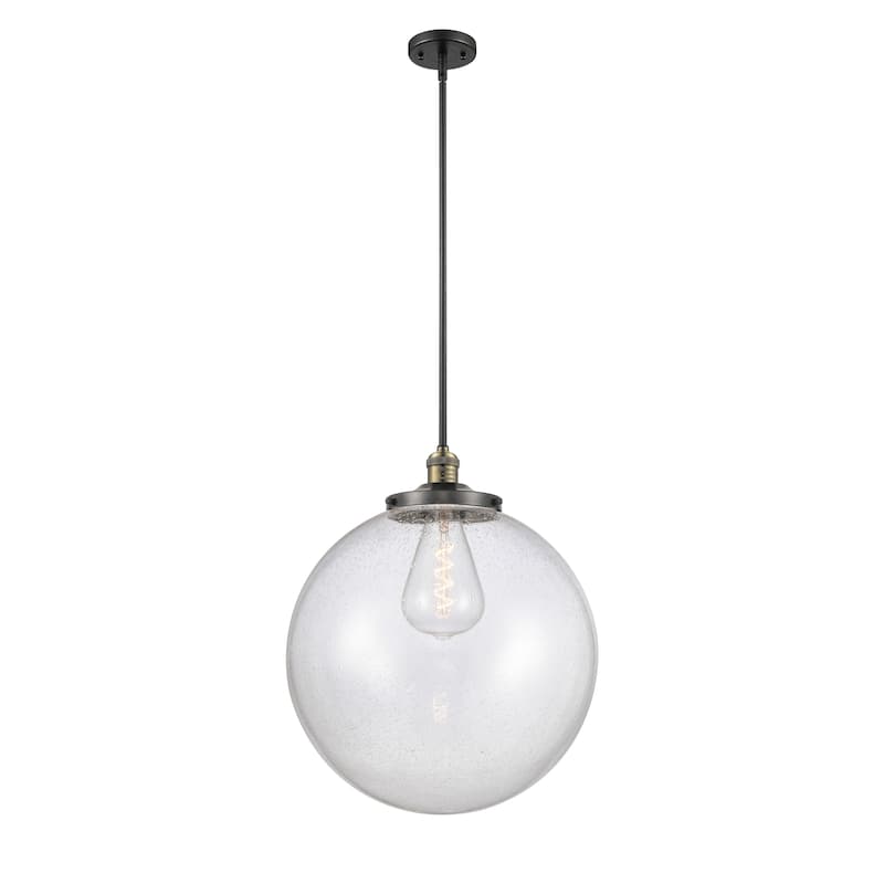 Innovations Lighting Franklin Restoration Beacon - 1 Light 18" Stem Hung Pendant - Black Antique Brass/Seedy
