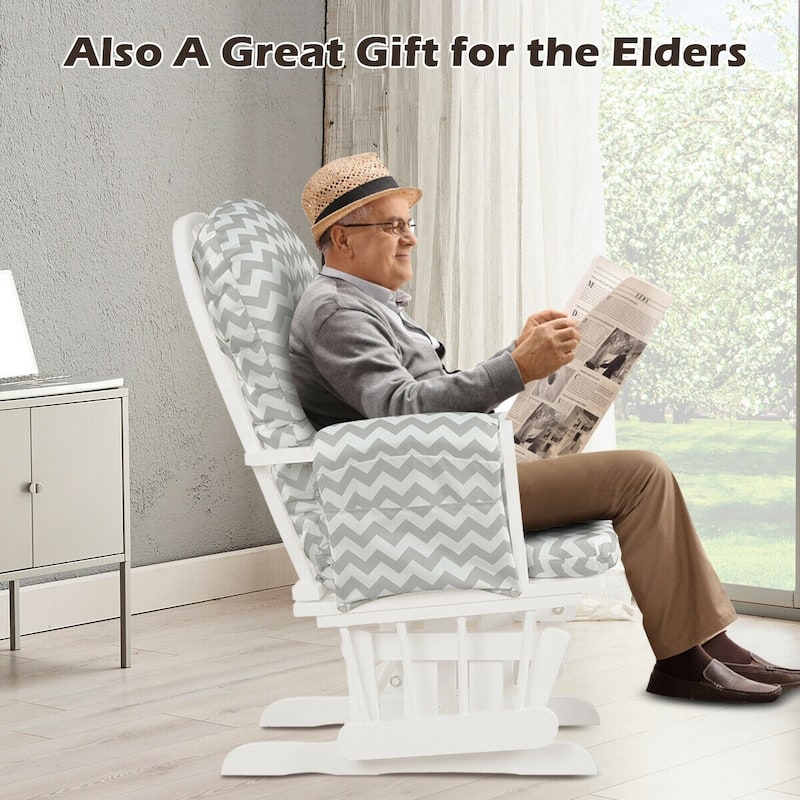 Solid Wood Gliding Chair Set with Storage Pockets and Ottoman for Relaxing - 29.5" x 28.5" x 39.5" (L x W x H)