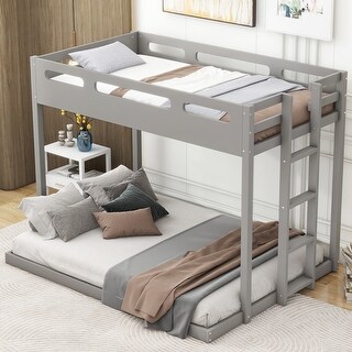 Gray Twin over Full Solid Wood Bunk Bed with Built-in Ladder