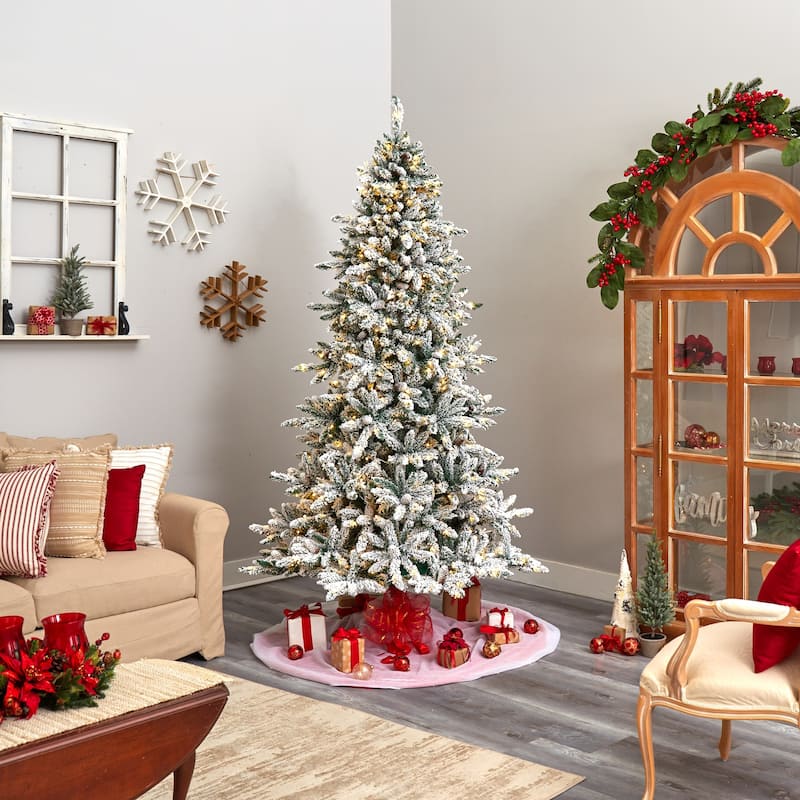 8' Flocked Livingston Fir Artificial Christmas Tree Warm Clear LED - 8 Foot