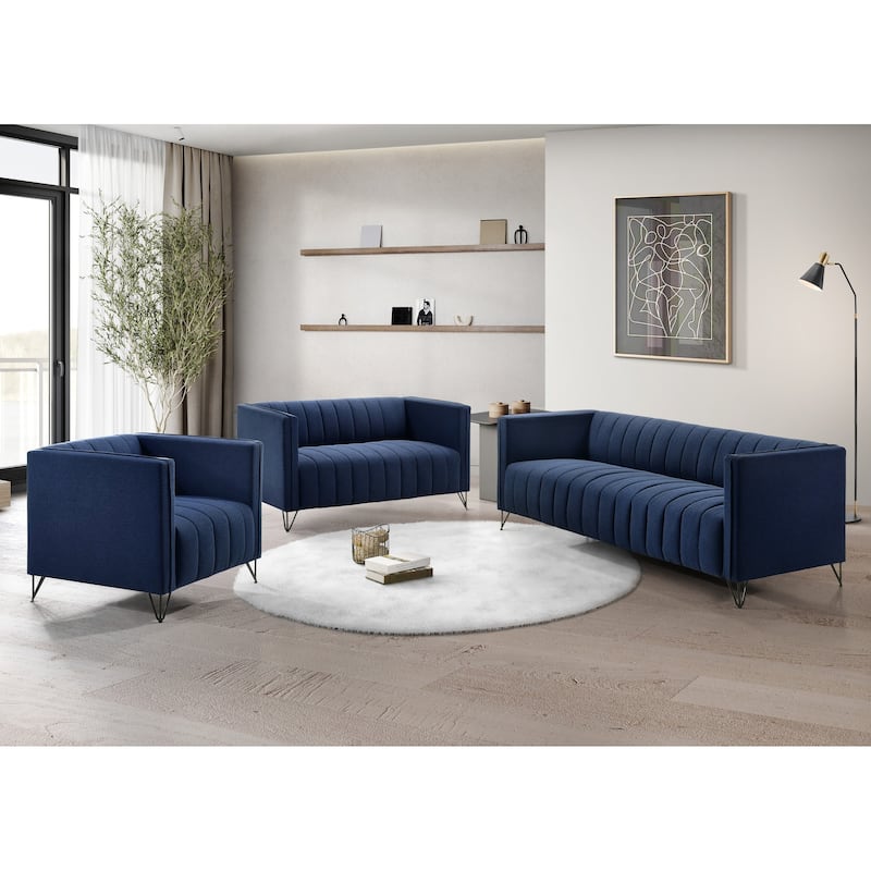 Clayfell Kurtis Square Arm Living Set - Loveseat - Blue