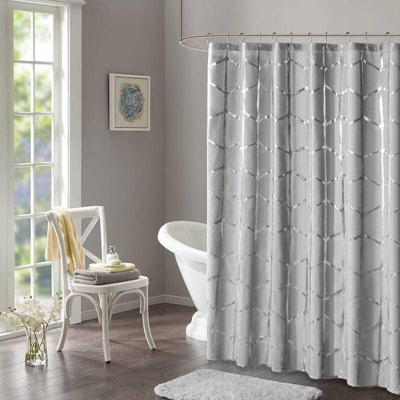 Printed Metallic Shower Curtain - Grey+Silver