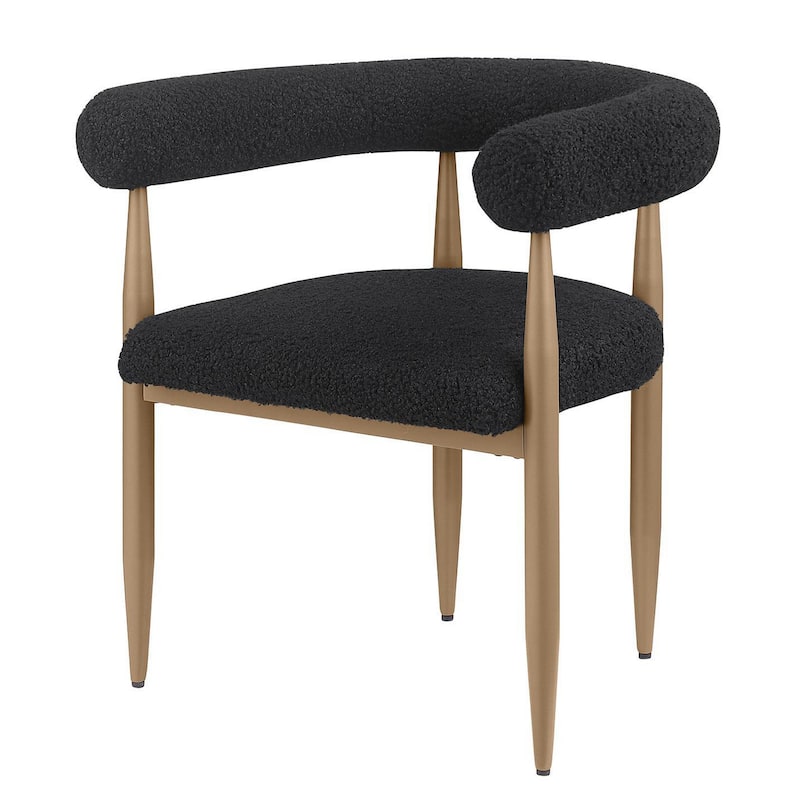 Noris Dining Chair Set of 2, C Shaped Back, Gold Bronze, Black Fabric
