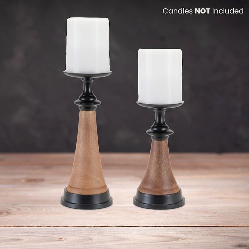 Tapered Candle Holder with Wood Base - 12" - Set of 2