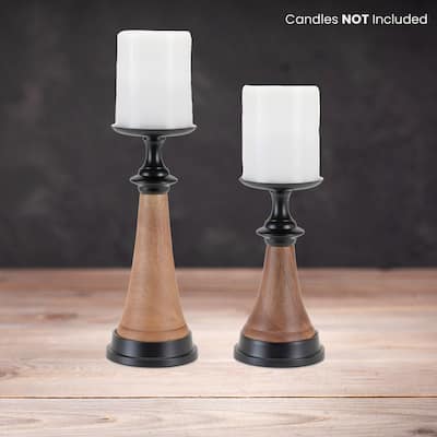 Tapered Candle Holder with Wood Base - 12" - Set of 2