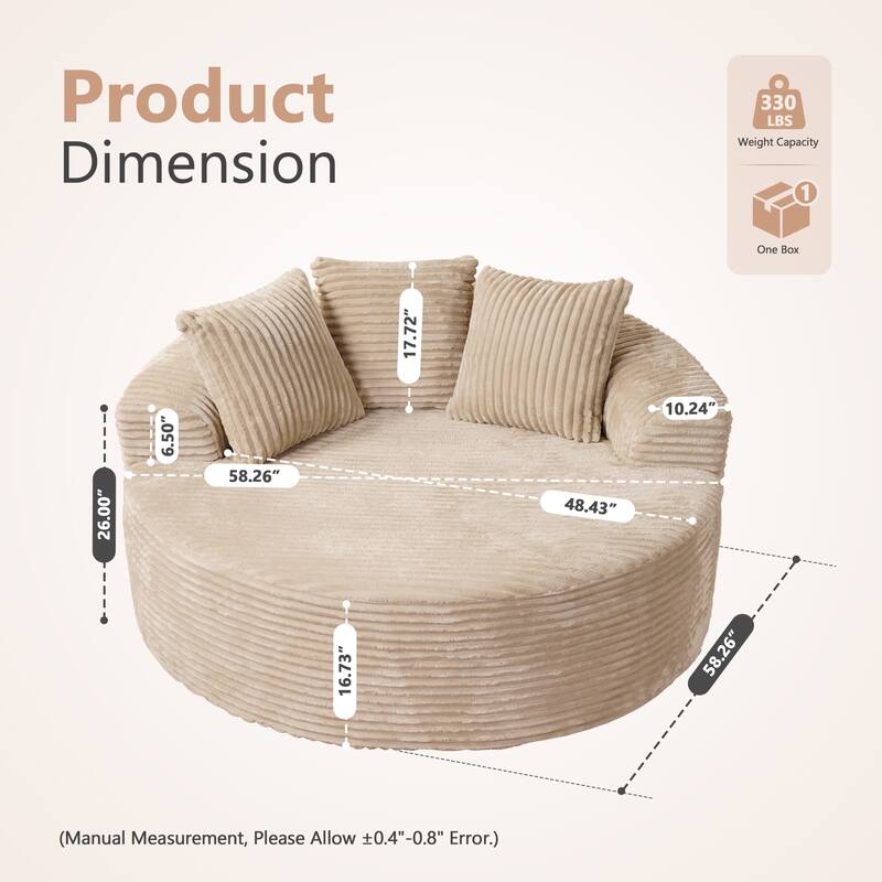 XIZZI Modern Round Plush Lounge Sofa with Cushions