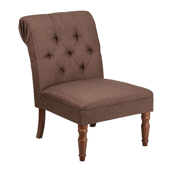 Offex Mid Century Brown Fabric Tufted Accent Chair