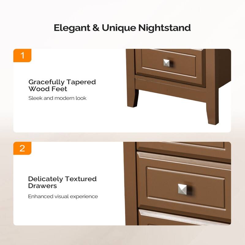 Three Drawer White Nightstand