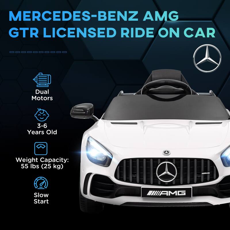 Mercedes-Benz AMG GTR Licensed 12V Kids Electric Ride-On Car with Remote Control, Music, Lights & 3 Speeds - White