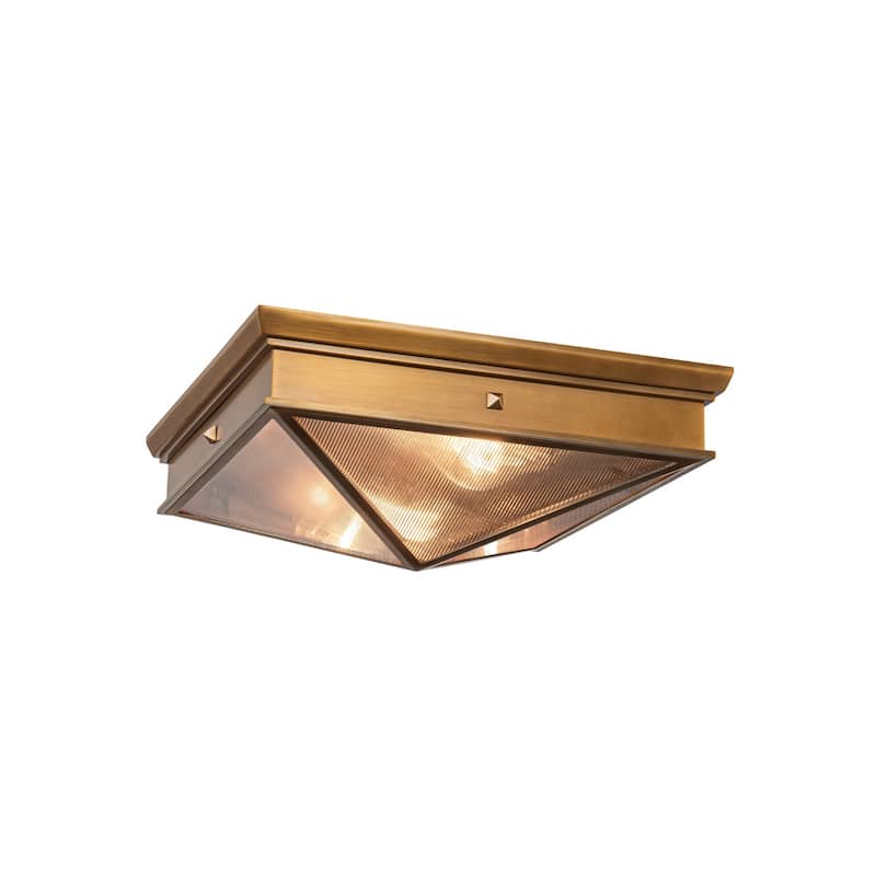 Alora Lighting FM332615 Cairo 2 Light 15" Wide Flush Mount Square - Vintage Brass / Clear Ribbed Glass