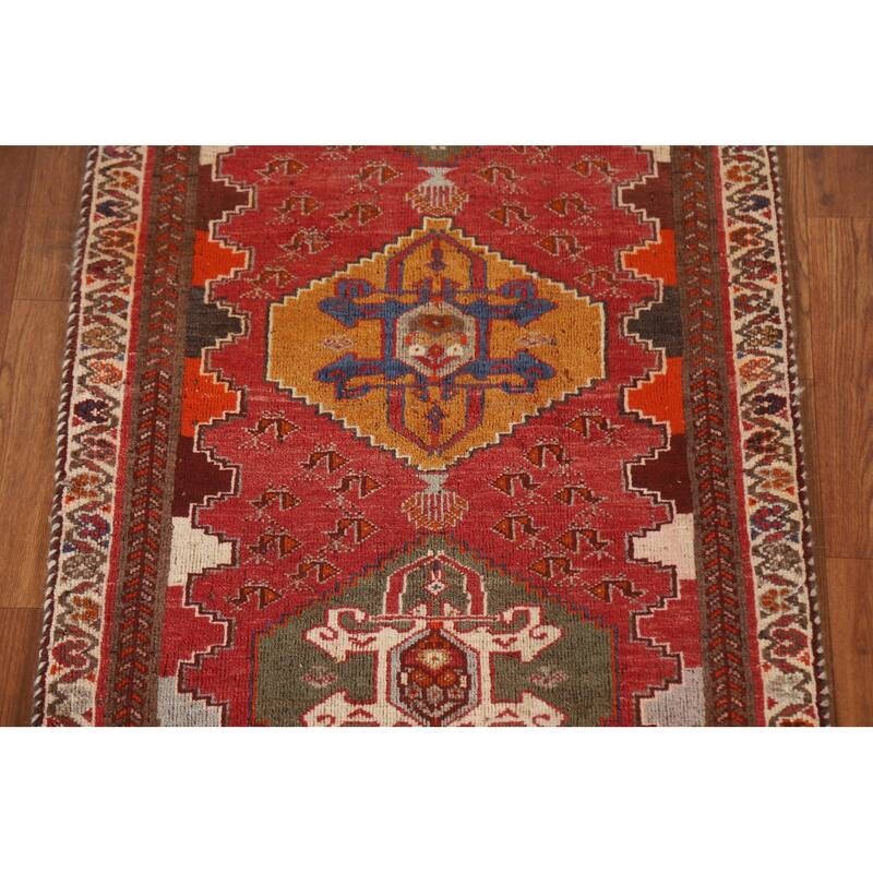 Geometric Shiraz Persian Vintage Runner Rug Handmade Wool Carpet - 2'4"x 5'0"
