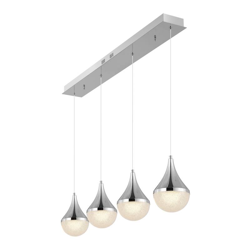 Mario Teardrop Modern Mid-Century Iron/Acrylic Integrated Linear LED Pendant, Chrome/White by JONATHAN Y