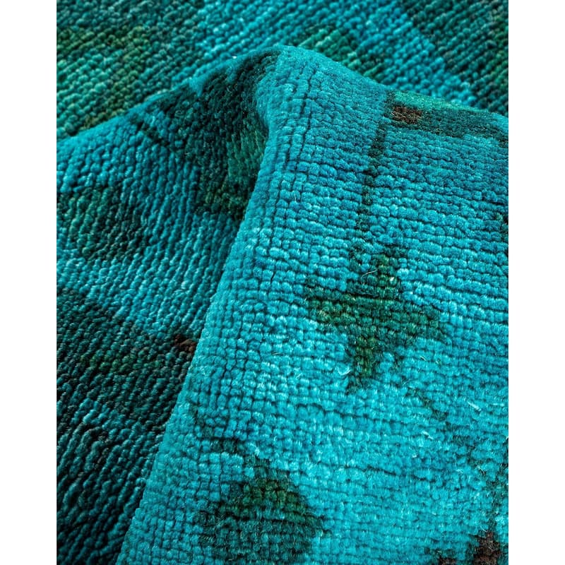 Overton Hand Knotted Wool Vintage Inspired Modern Contemporary Overdyed Blue Runner Rug - 2' 10" x 14' 9"