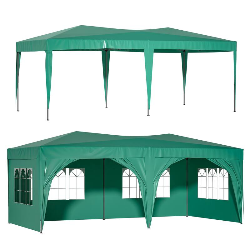 10 ft. x 20 ft. Pop Up Canopy Outdoor Portable Party Wedding Tent with 6 Removable Sidewalls and Carry Bag + 6pcs Weight Bag - Green