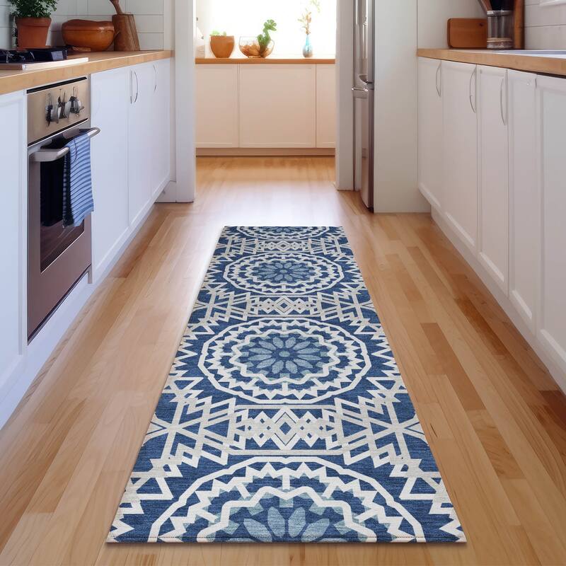 Premium Washable Super Soft Boho Global Mayfield Rug - Navy - 2' 3" x 7' 6" - Runner