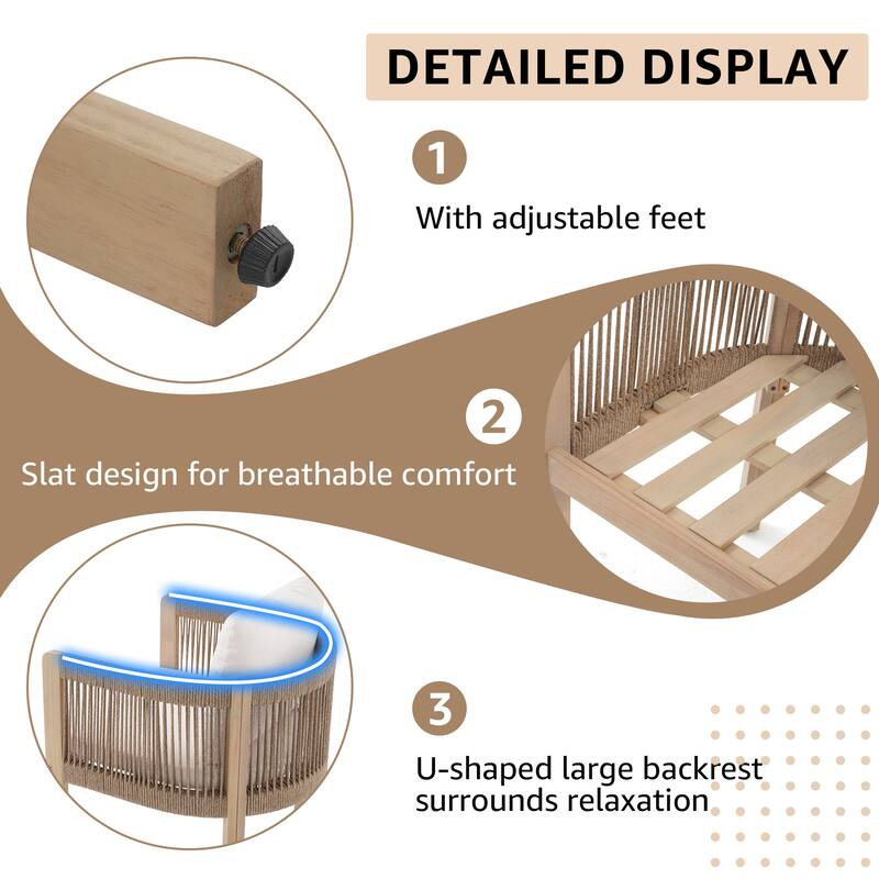 Outdoor Dining Set 7-Piece Acacia Wood Chair with Aluminum Table Rope-Woven Dining Armchair