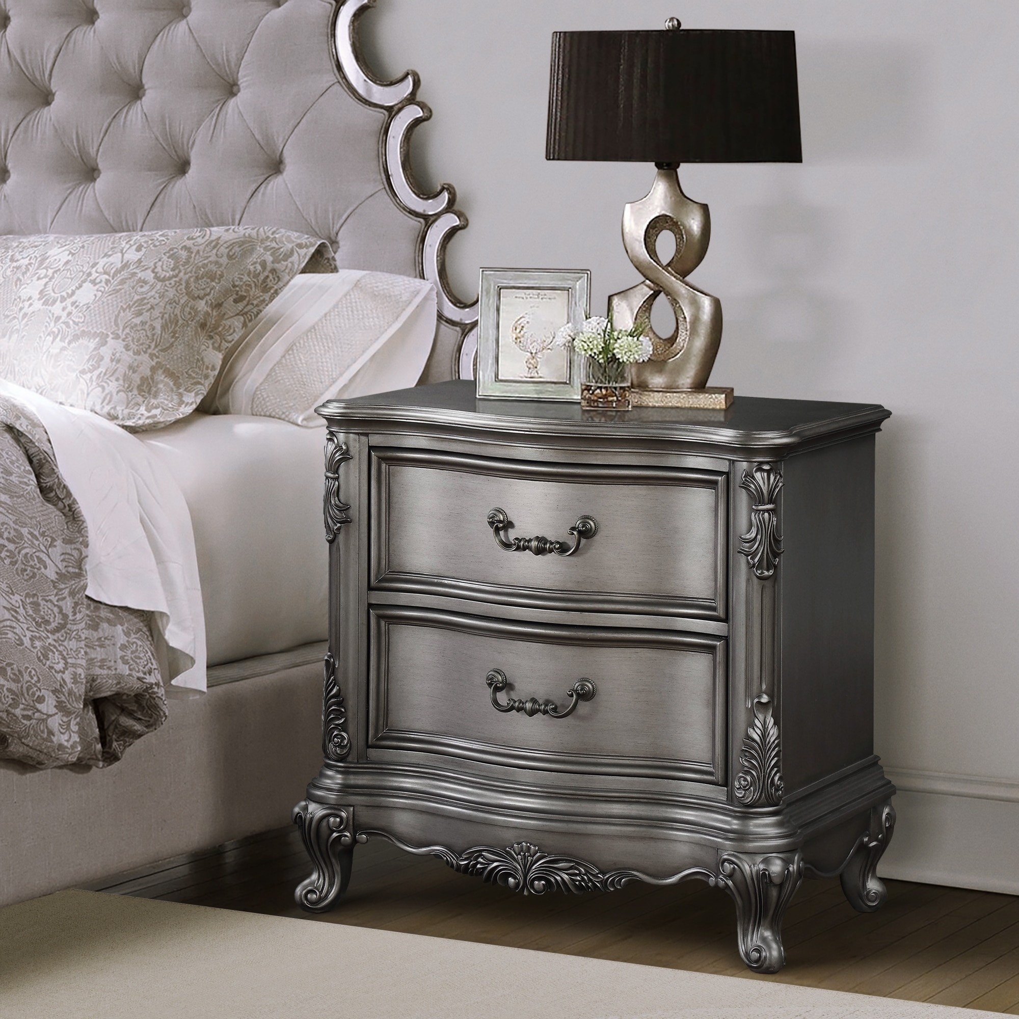 Olander Antique Platinum 2-drawer Nightstand
