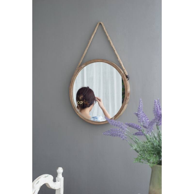Contemporary Industrial Circle Wall Decor Mirror with Rope Strap