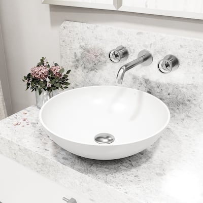 VIGO Lotus 16"L x 16"W MatteStone Vessel Sink and Cass Wall Mount Faucet Set