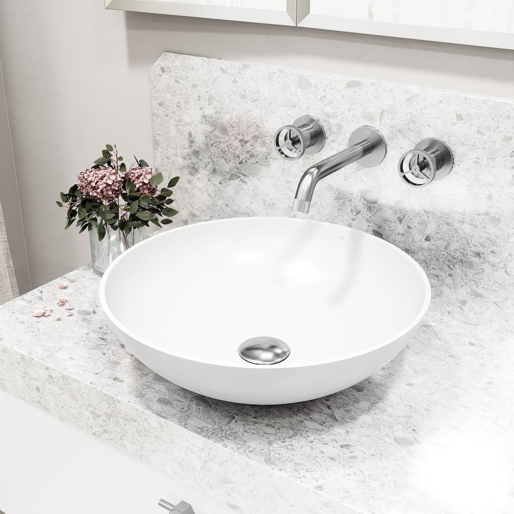 VIGO Lotus 16"L x 16"W MatteStone Vessel Sink and Cass Wall Mount Faucet Set
