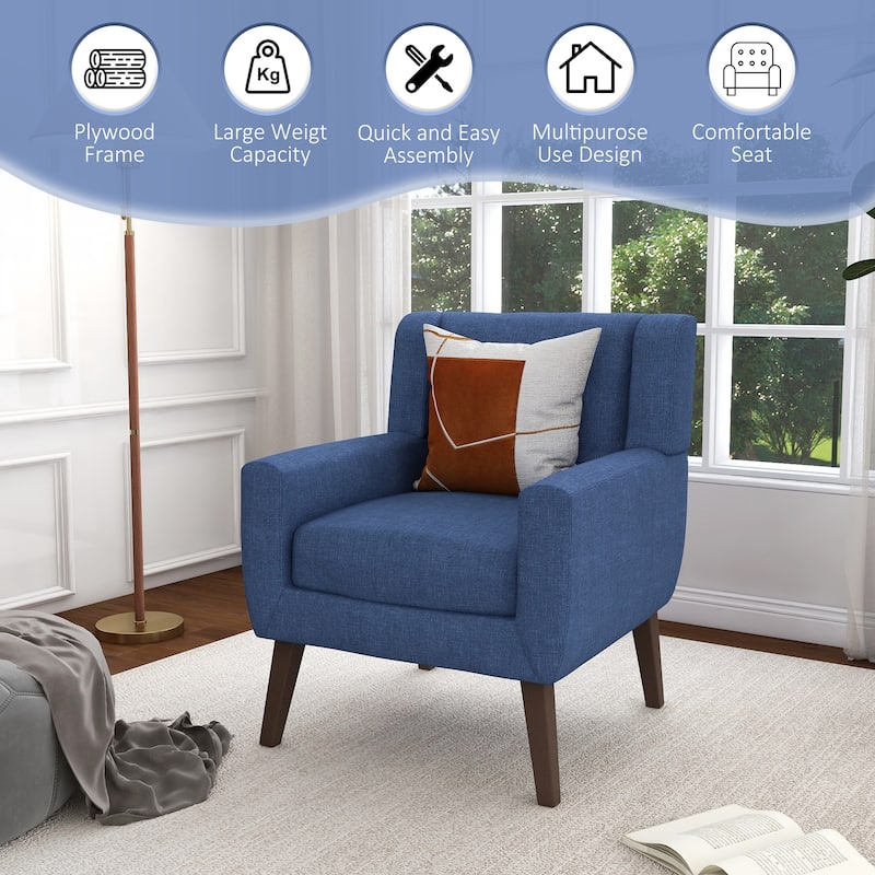 Set of 2 Modern Accent Chair Cotton Linen Upholstered Armchair for Living Room
