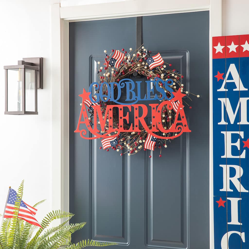 Glitzhome 24"L Americana Metal GOD BLESS AMERICA Wall Decor