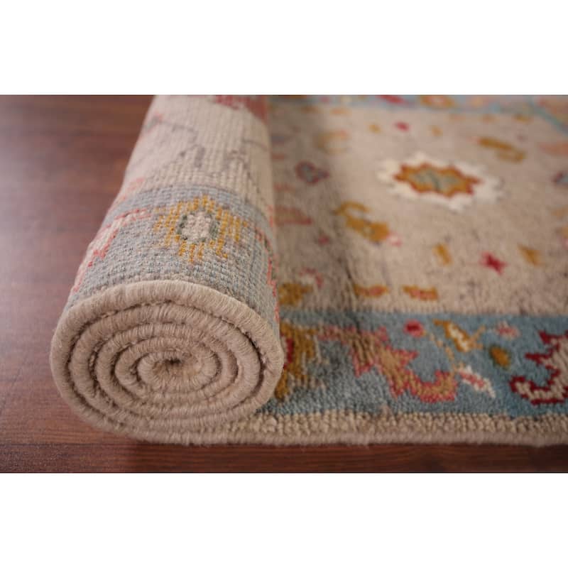 Floral Oushak Oriental Foyer Rug Hand-Knotted Wool Carpet - 2'6"x 5'10"
