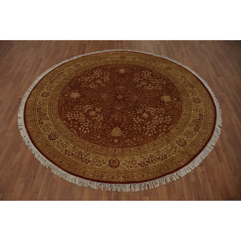Hand Knotted Oriental 100% Wool Carpet Traditional Floral Oranges & Rust Tabriz Area Rug - 8' 0'' X 8' 0''