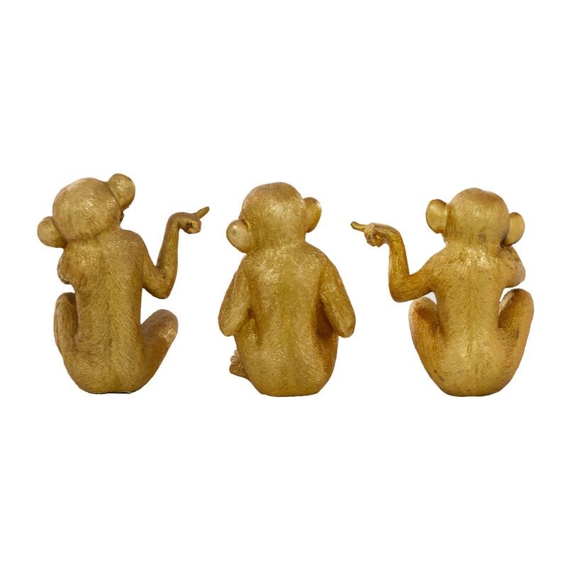 Polystone Monkey See No Evil Sculpture - Set of 3 Gold - Roche River Decor - 4"W x 4"L x 6"H