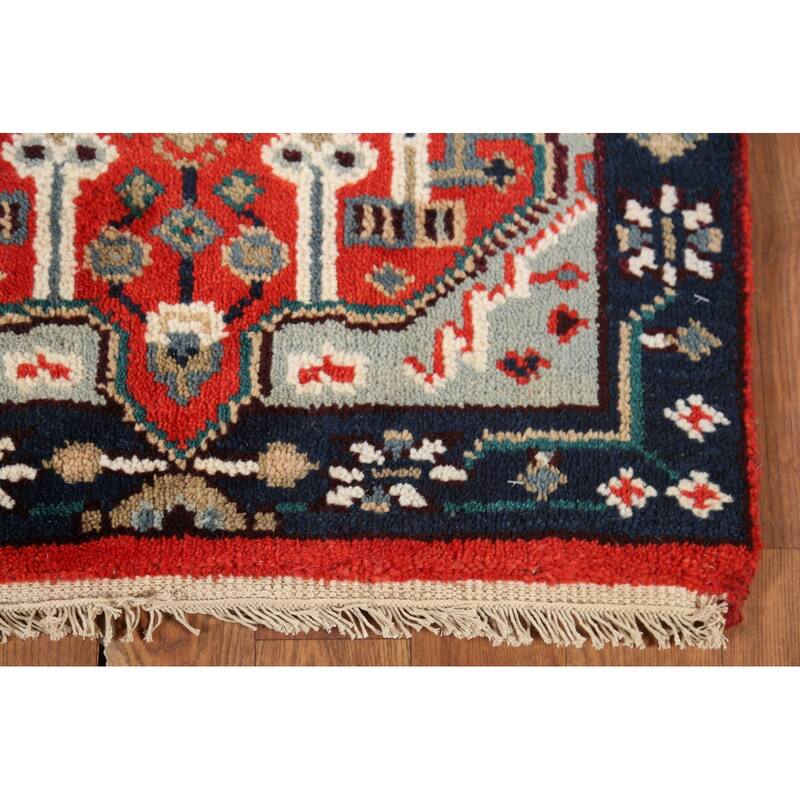 Orange Geometric Kazak Indian Accent Rug Hand-Knotted Wool Carpet - 2'0"x 3'0"
