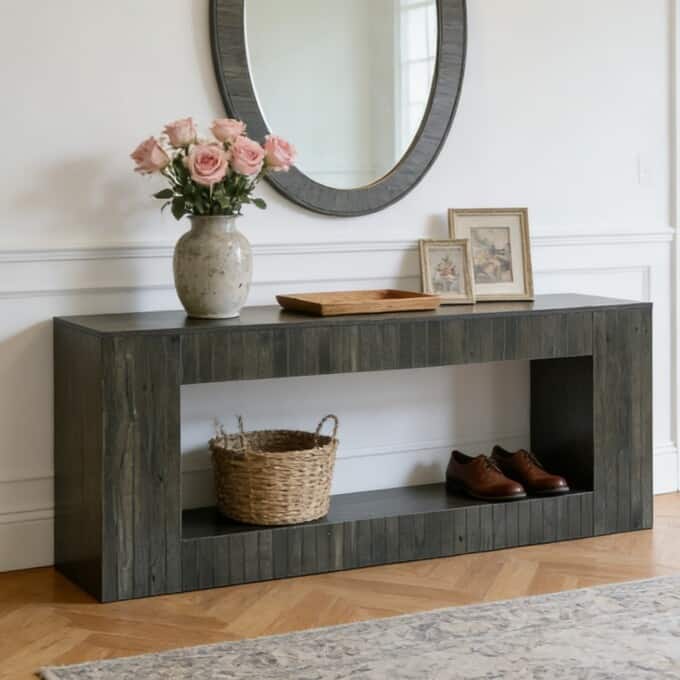 63" Low Console Table, 2-Tier Wooden Entryway Table With Shoe Storage