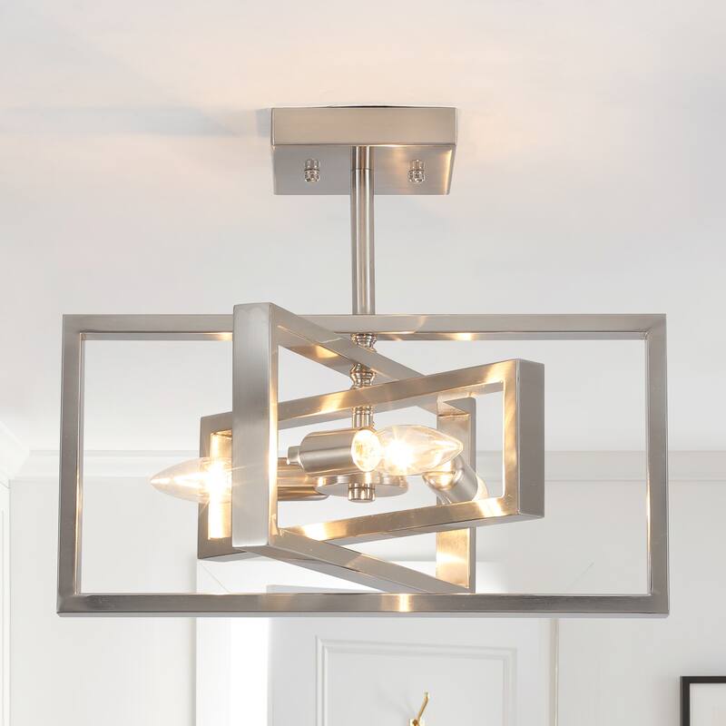 15.8 in. 3-Light Metal Rectangular Semi Flush Mount Ceiling Light Fixture for Kitchen Island - Nickel