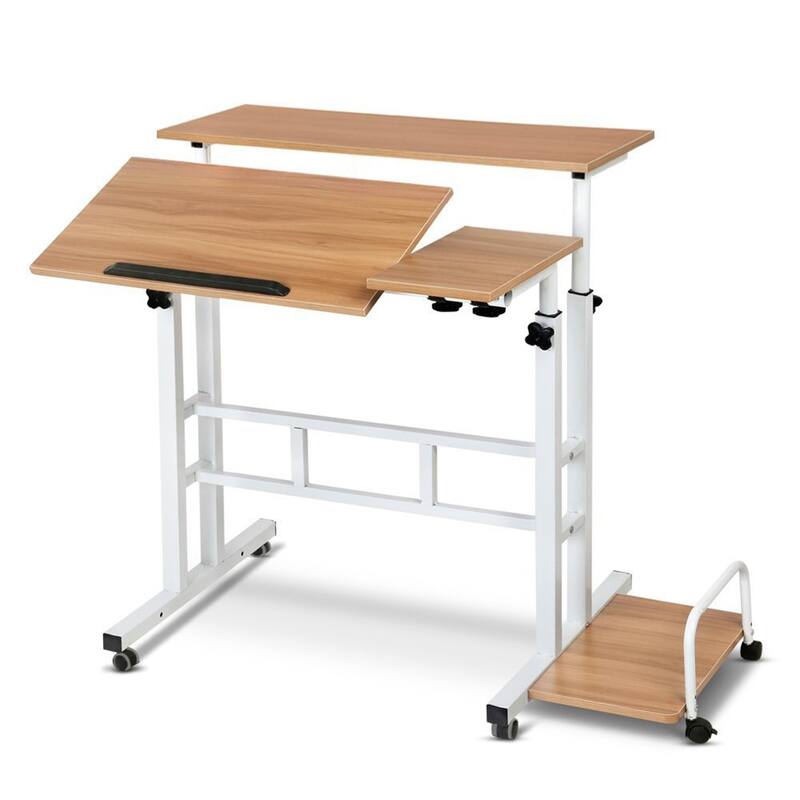 Small Mobile Liftable Standing Desk, Portable Rolling Desk Small Computer Desk, Adjustable Height Mobile Stand Up Desk - Light walnut