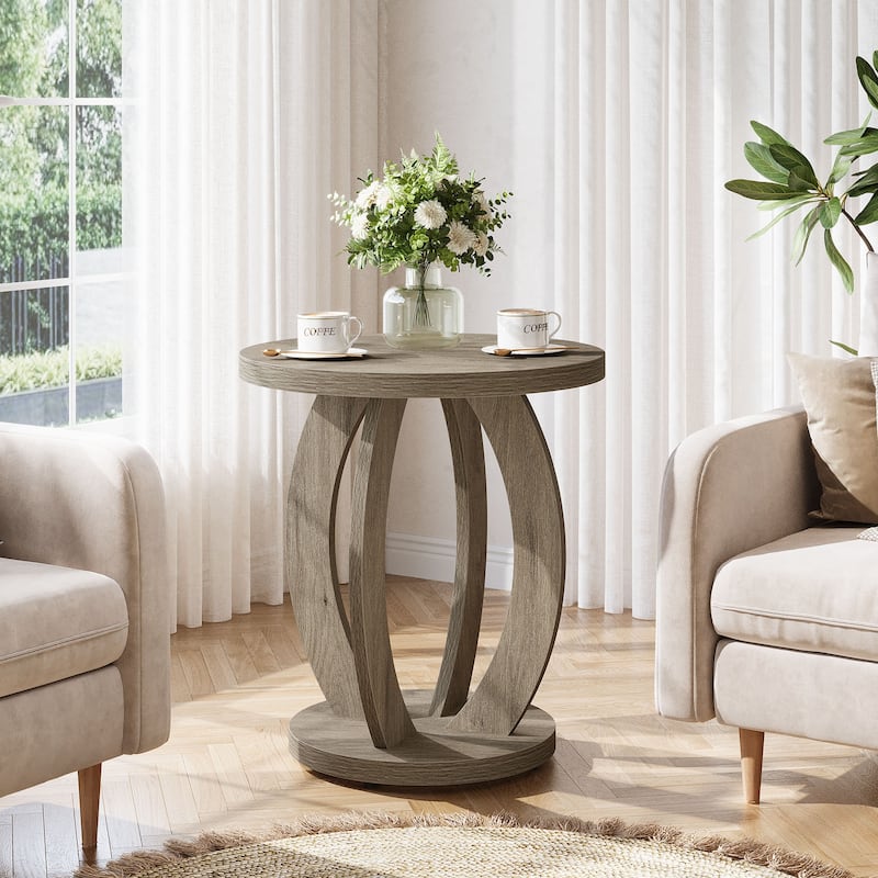 Round Side Table with Storage, Farmhouse End Table for Living Room Small Space