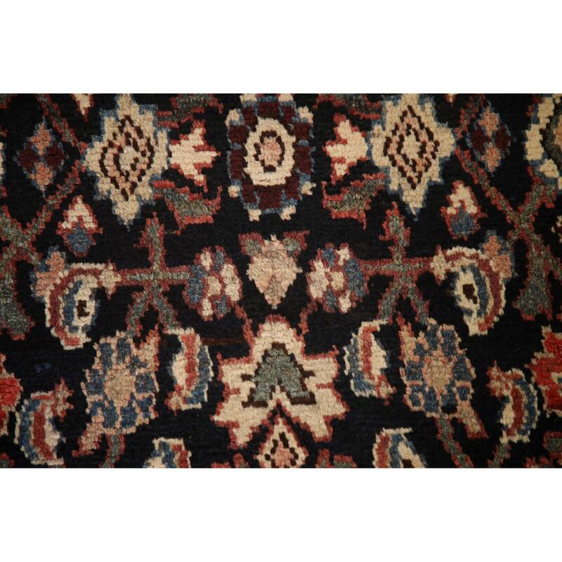 Hand Knotted Oriental 100% Wool Carpet Traditional Geometric Black Malayer Runner Rug - 10' 3'' X 3' 4''