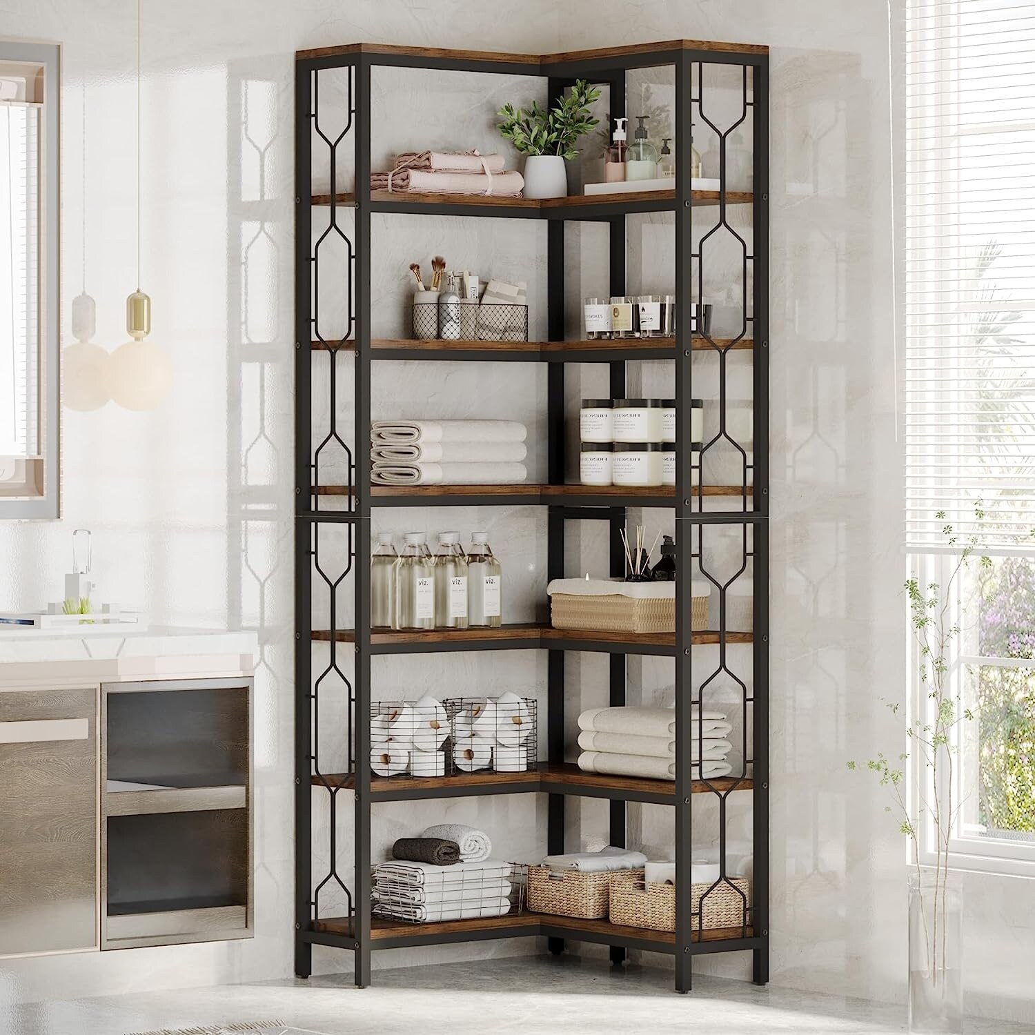 Corner Shelf 7 Tier Industrial Corner Bookshelf Corner Bookcase On Sale Bed Bath Beyond 37999719